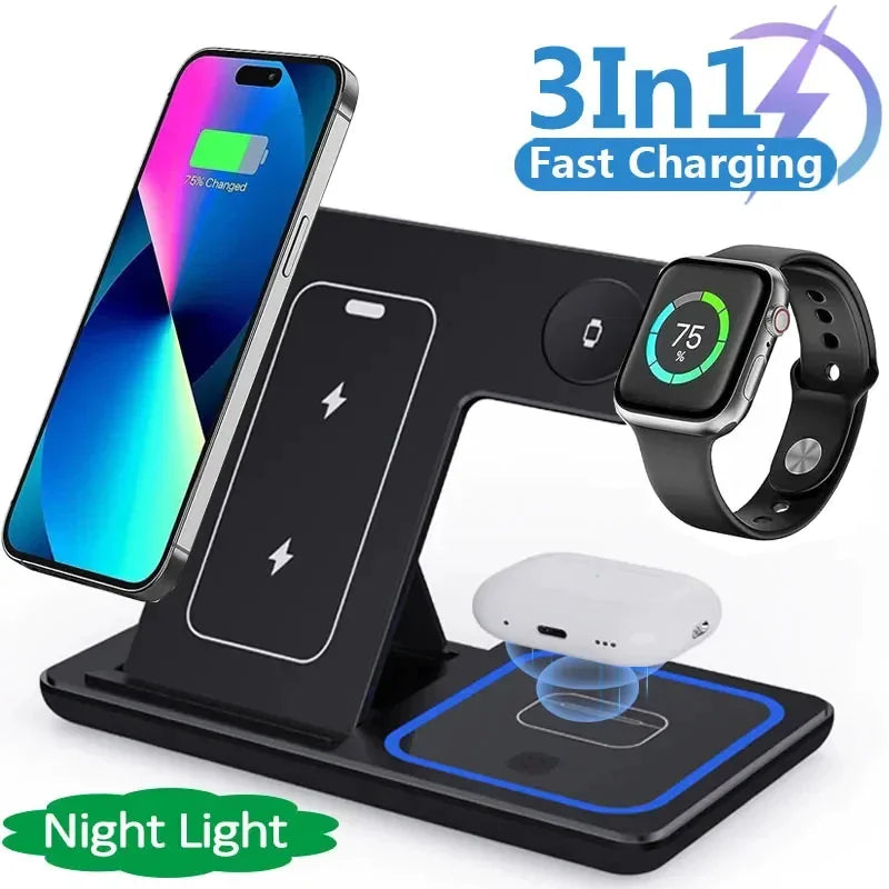3 In 1 LED Fast Wireless Charger Stand Charging Station