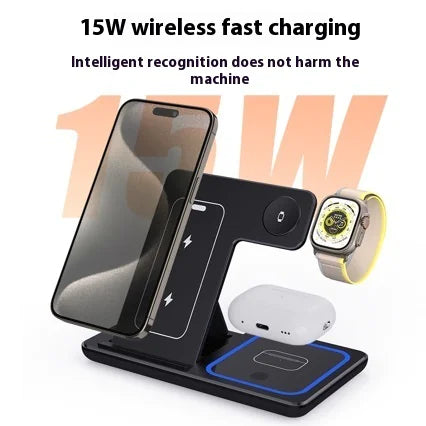 3 In 1 LED Fast Wireless Charger Stand  Charging Station