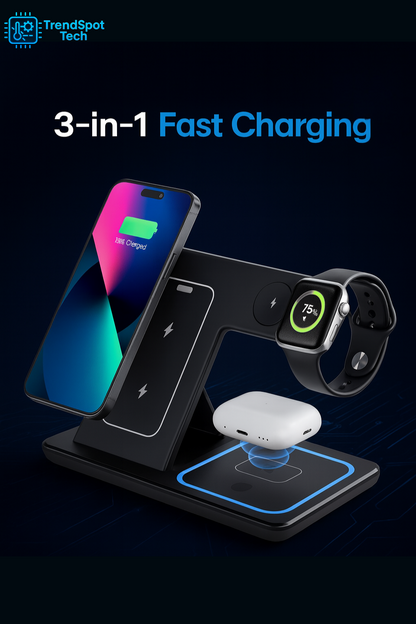 3 In 1 LED Fast Wireless Charger Stand  Charging Station